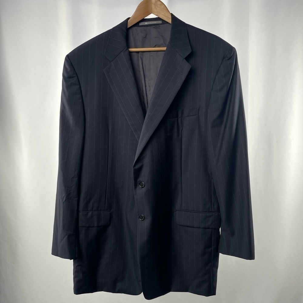 Hickey Freeman Loro Piana Worsted Wool 2 Button Blazer in Black Size 46L